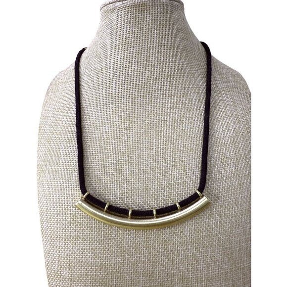 Madewell Black Cord Necklace With Gold-Tone Curved Bar Pendant Adjustable Length - Picture 1 of 6